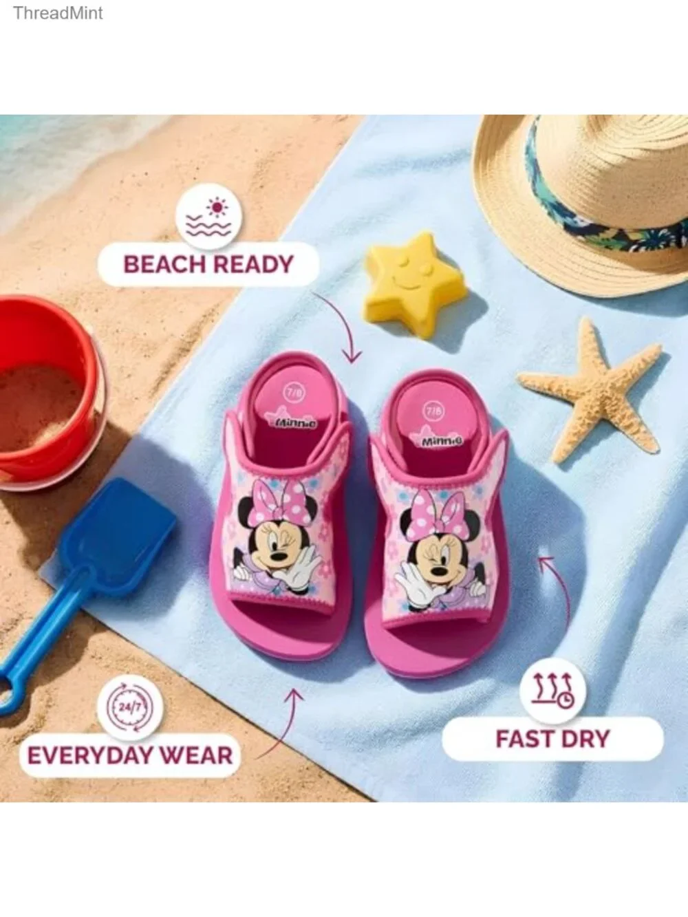 Girls Disney Minnie Mouse Open Toe Slip-On Sandals